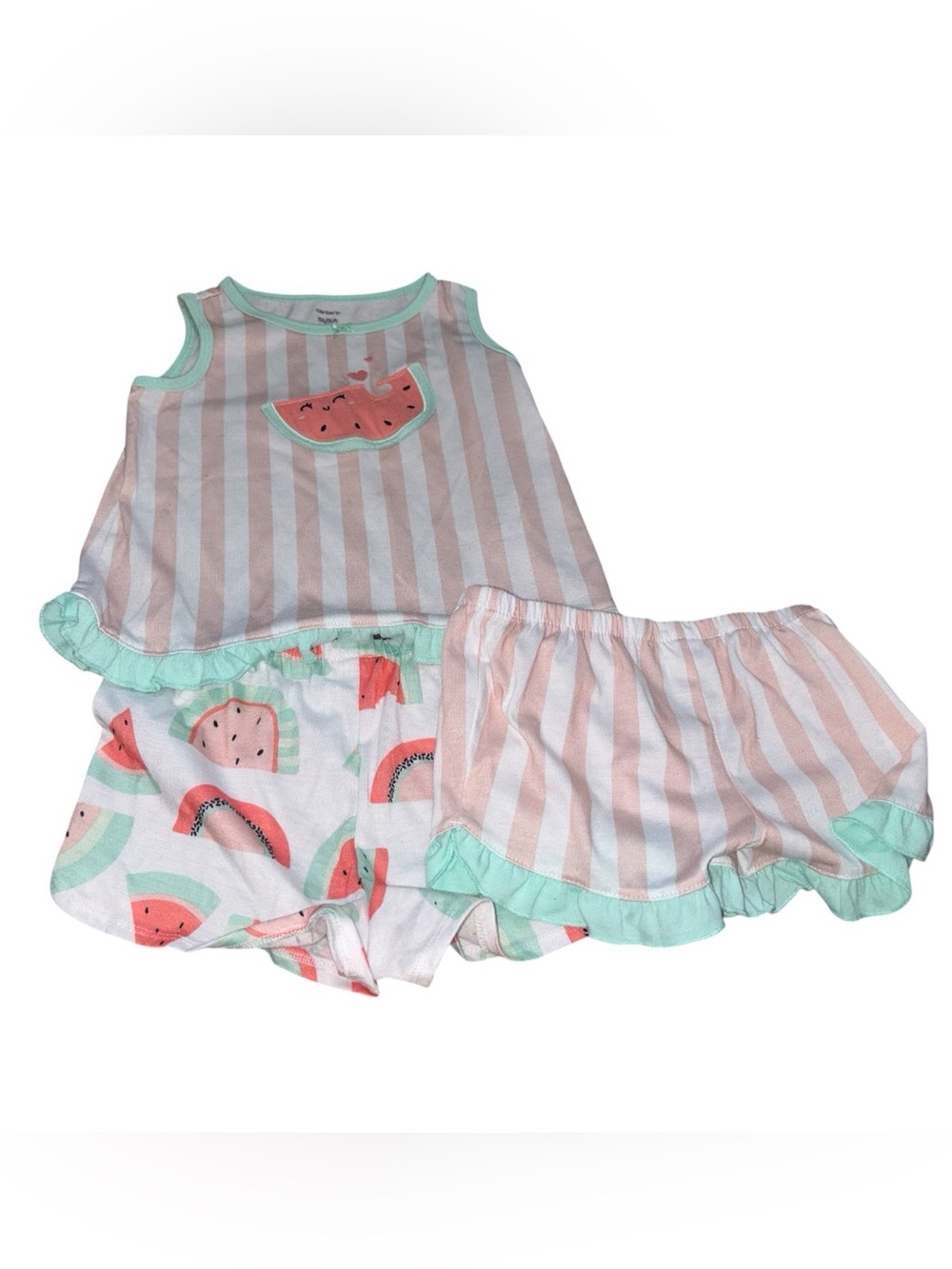 Carter's Toddler Girl Watermelon Pajama Set 3pc Striped Pink Mint Size 5T